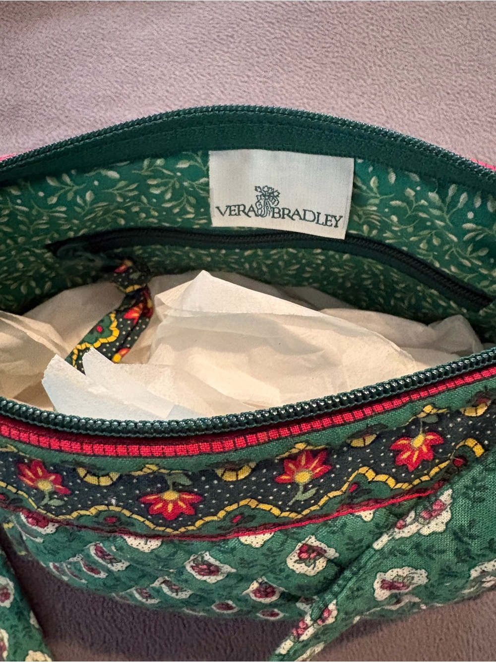 Vera Bradley Green Quilted Shoulder Bag with Multicolor Accents - Picture 7 of 13